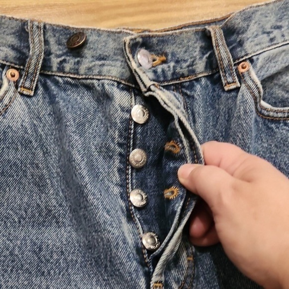 Topshop Dad Jeans Button Fly 34x32 Distressed Grunge Slouch Relaxed Dirty Work - Picture 5 of 7